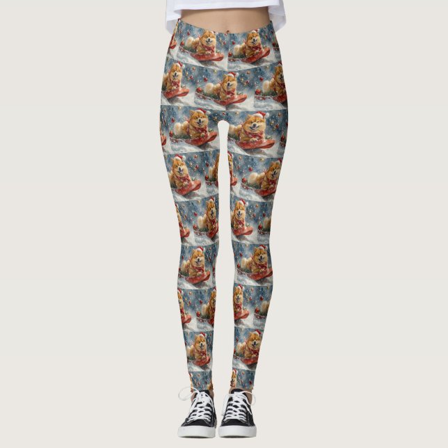 Chow Chow Hund i Släde Låt det Snöa Jul Leggings (Framsida)