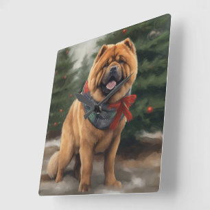 Chow Chow Hund i Snö jul Fyrkantig Klocka