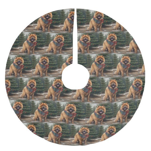 Chow Chow-hund i snö jul Julgransmatta Borstad Polyester (Framsidan)