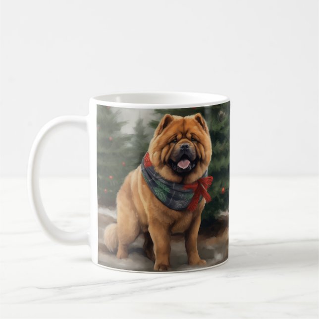 Chow Chow Hund i Snö jul Kaffemugg (Vänster)