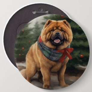 Chow Chow Hund i Snö jul Knapp