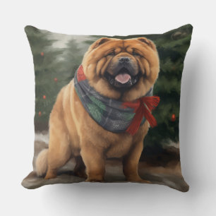 Chow Chow-hund i snö jul Kudde