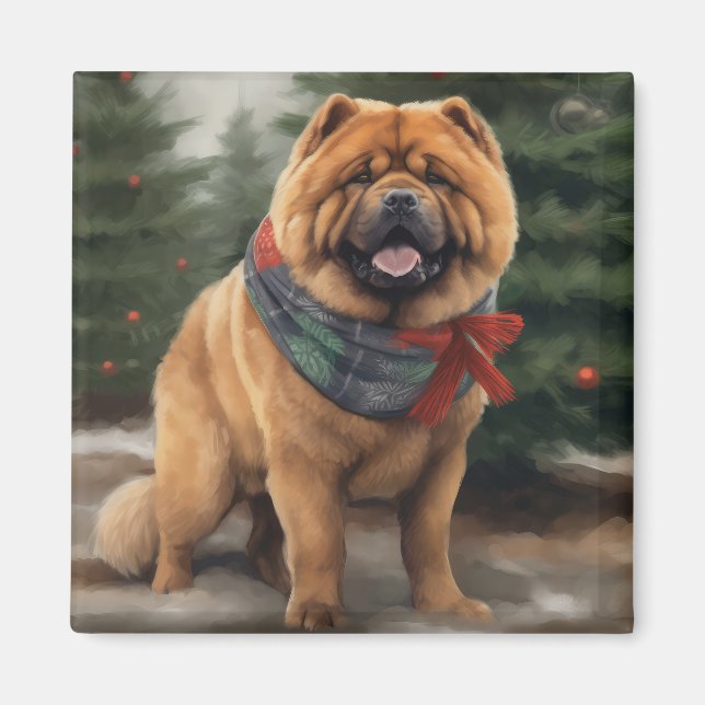 Chow Chow Hund i Snö jul Magnet (Framsidan)