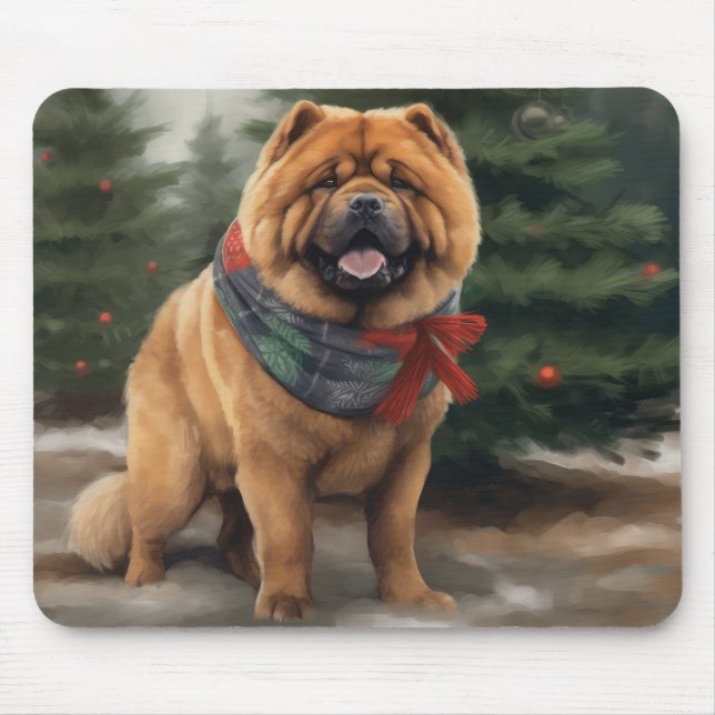 Chow Chow Hund i Snö jul Musmatta (Framsidan)