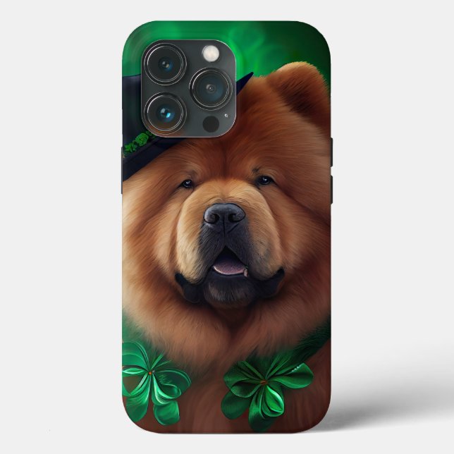 Chow Chow-hund i St. Patricks dag-kostym (Baksida )