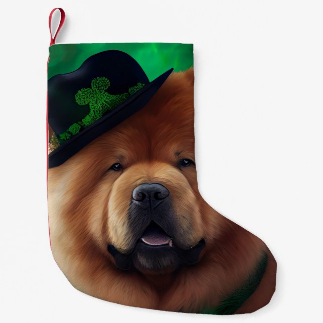 Chow Chow-hund i St. Patrick's Day-dräkt Liten Julstrumpa (Framsidan)