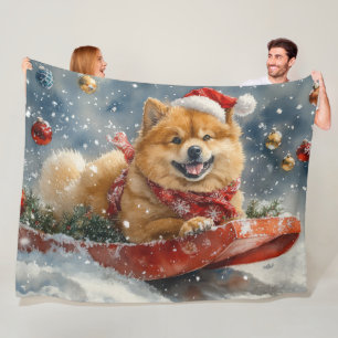 Chow Chow Hund in Sledge Låt det snöa jul Fleecefilt