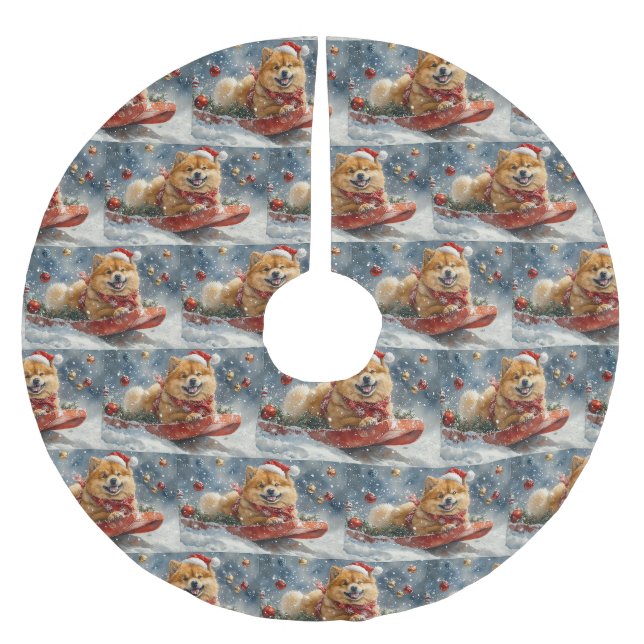 Chow Chow Hund in Sledge Låt det snöa jul Julgransmatta Borstad Polyester (Framsidan)