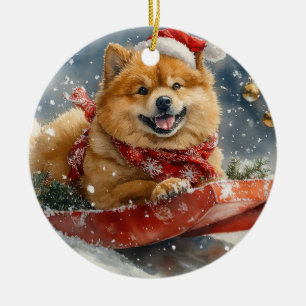 Chow Chow Hund in Sledge Låt det snöa jul Julgransprydnad Keramik