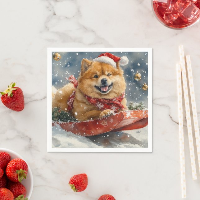 Chow Chow Hund in Sledge Låt det snöa jul Pappersservett (Insitu)