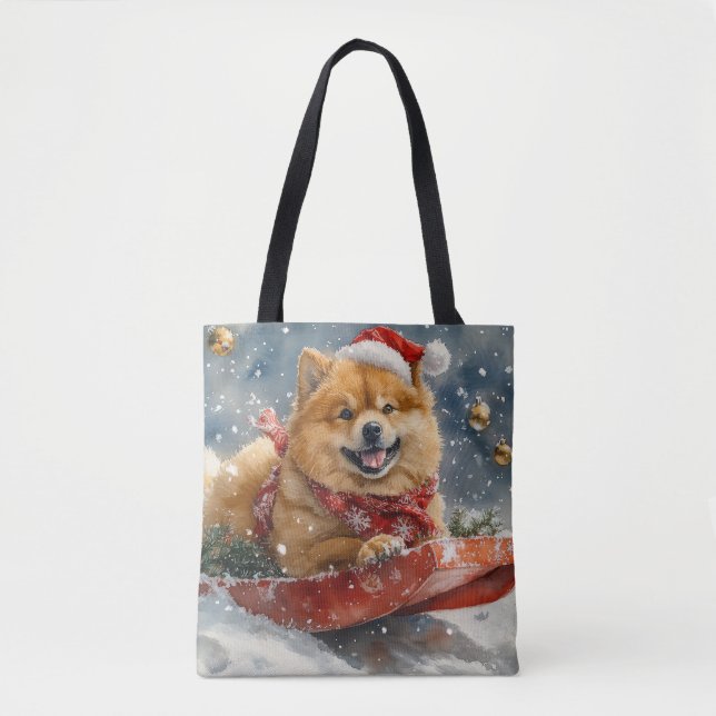 Chow Chow Hund in Sledge Låt det snöa jul Tygkasse (Framsida)