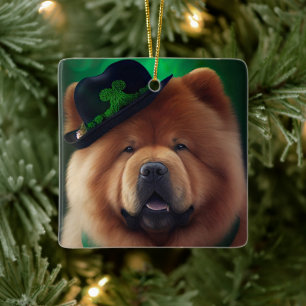Chow Chow Hund in St. Patrick Day Dress Julgransprydnad Keramik