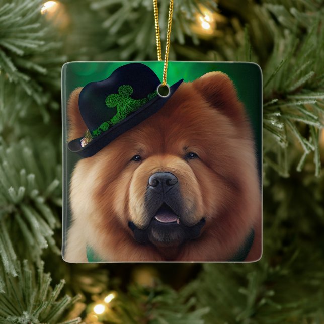 Chow Chow Hund in St. Patrick Day Dress Julgransprydnad Keramik (Träd)
