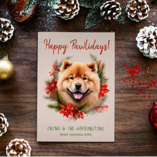 Chow Chow Hund jul jul Lycklig Pawlidays Howlidays Julkort