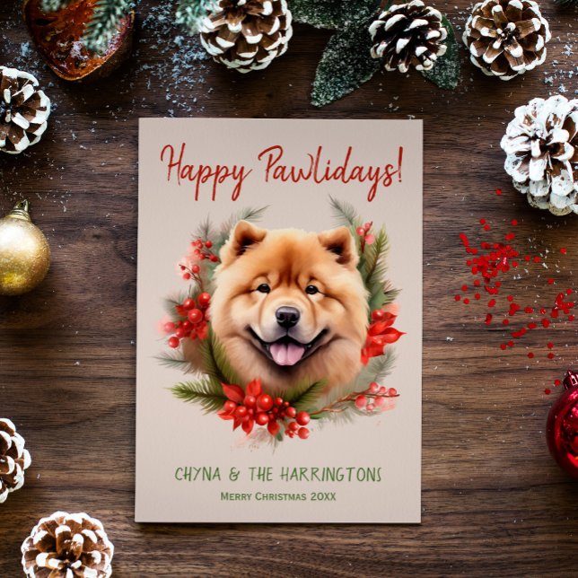 Chow Chow Hund jul jul Lycklig Pawlidays Howlidays Julkort (Skapare uppladdad)