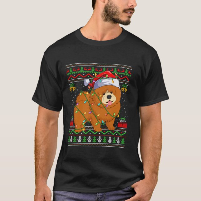Chow Chow Hund jul Ljus Santa Ugly Sweater T Shirt (Framsida)