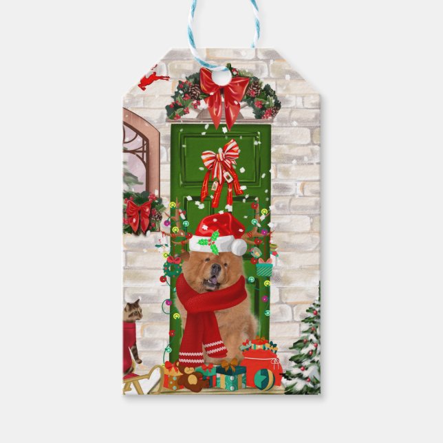 Chow Chow Hund jul Presentetikett (Framsidan)