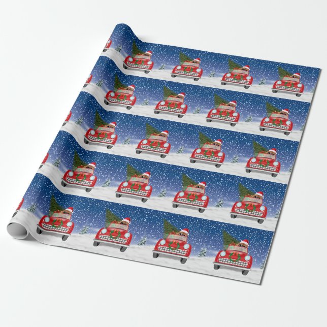 Chow Chow Hund Kör Bil I Snö Presentpapper (Utrullad)