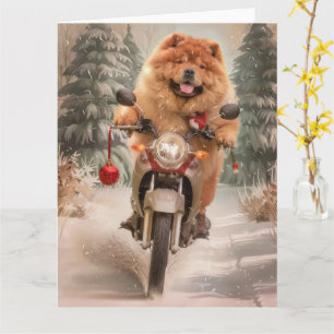 Chow Chow Hund Kör Motorcykel Jul Kort