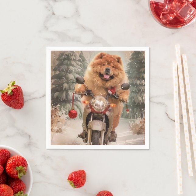 Chow Chow Hund Kör Motorcykel Jul Pappersservett (Insitu)