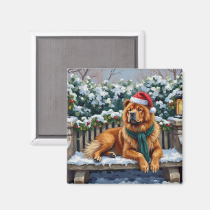 Chow Chow Hund Lugn Vinterträdgård Jul Konst Magnet