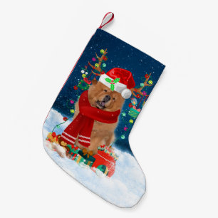 Chow Chow hund med julklappar Liten Julstrumpa