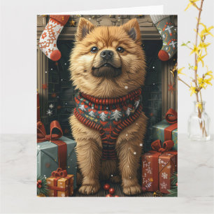 Chow Chow Hund Med Julpresenter Öppen Spis Kort