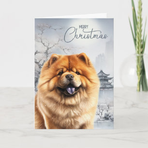 Chow Chow-hund och snöig kinesisk vinter Helgkort