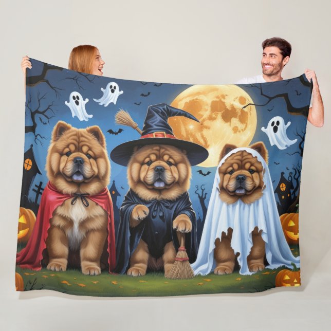 Chow Chow Hund Pumpkin Halloween Funny Fleecefilt (På plats)