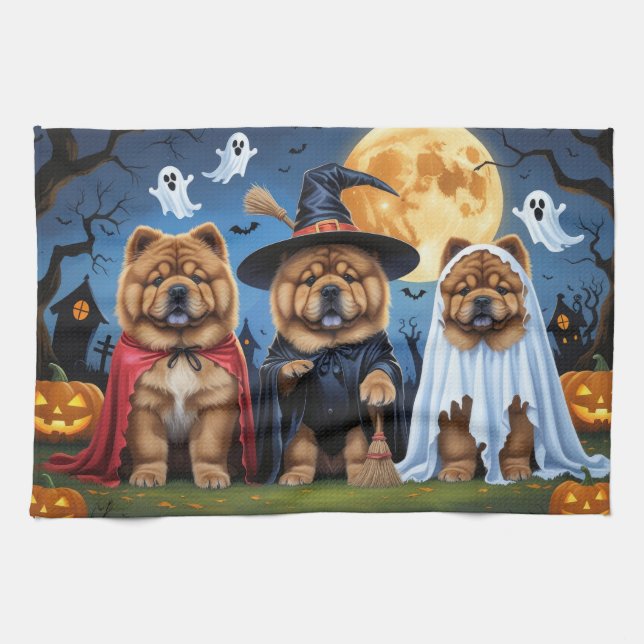 Chow Chow Hund Pumpkin Halloween Funny Kökshandduk (Horisontell)