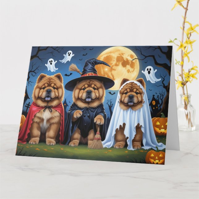 Chow Chow Hund Pumpkin Halloween Funny Kort (Gul blomma)