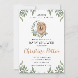 Chow Chow Hund Puppy Greenery Boho Baby Shower Inbjudningar