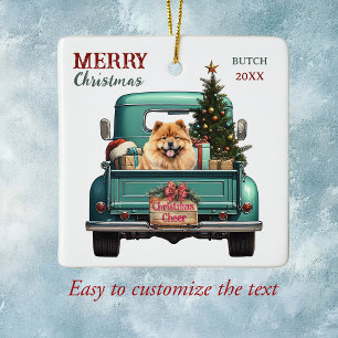 Chow Chow Hund Retro Lastbil jul Julgransprydnad Keramik