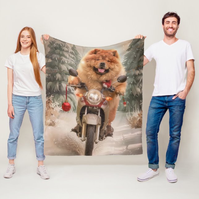 Chow Chow Hund Ridande Motorcykel Jul Fleecefilt (På plats)