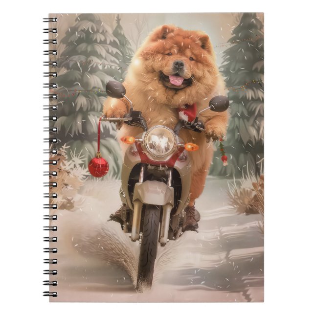 Chow Chow Hund Riding Motorcykel jul Anteckningsbok (Framsidan)