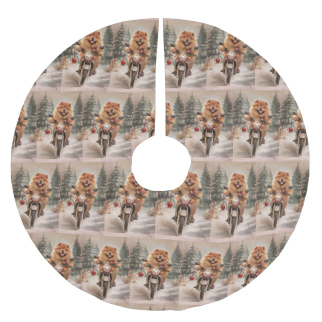Chow Chow Hund Riding Motorcykel jul Julgransmatta Borstad Polyester (Framsidan)