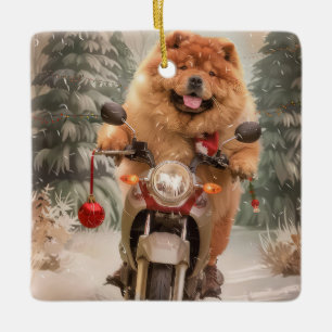 Chow Chow Hund Riding Motorcykel jul Julgransprydnad Keramik