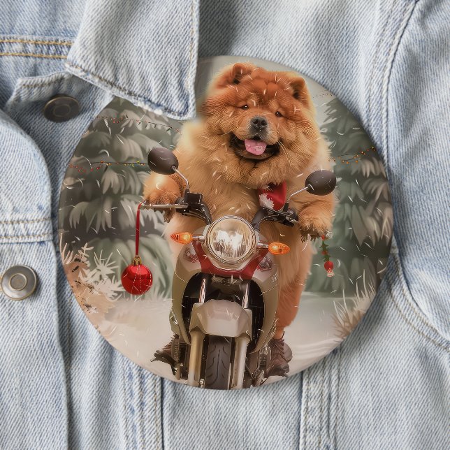 Chow Chow Hund Riding Motorcykel jul Knapp (In Situ)