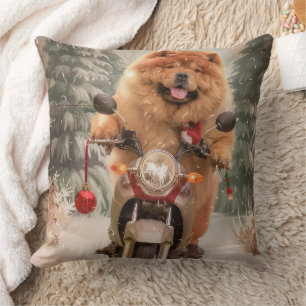 Chow Chow Hund Riding Motorcykel jul Kudde
