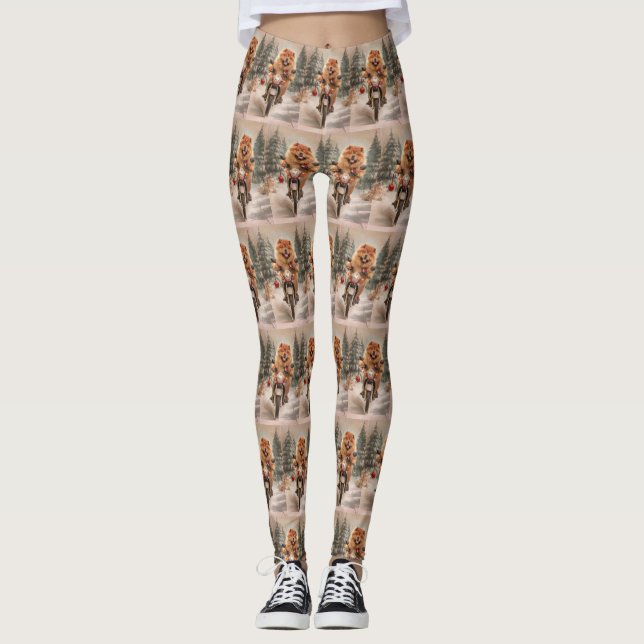 Chow Chow Hund Riding Motorcykel jul Leggings (Framsida)