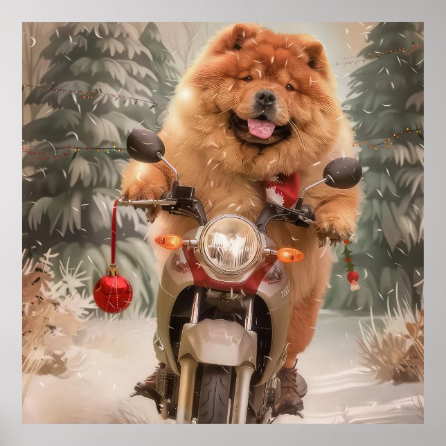 Chow Chow Hund Riding Motorcykel jul Poster (Framsidan)