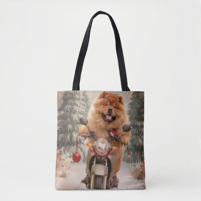 Chow Chow Hund Riding Motorcykel jul Tygkasse (Framsida)