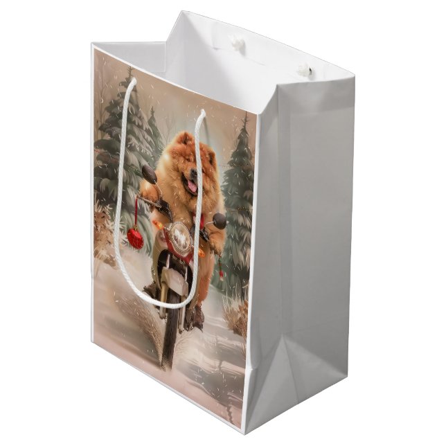 Chow Chow Hund Ridning Motorcykel Jul (Framsidan Vinklad)