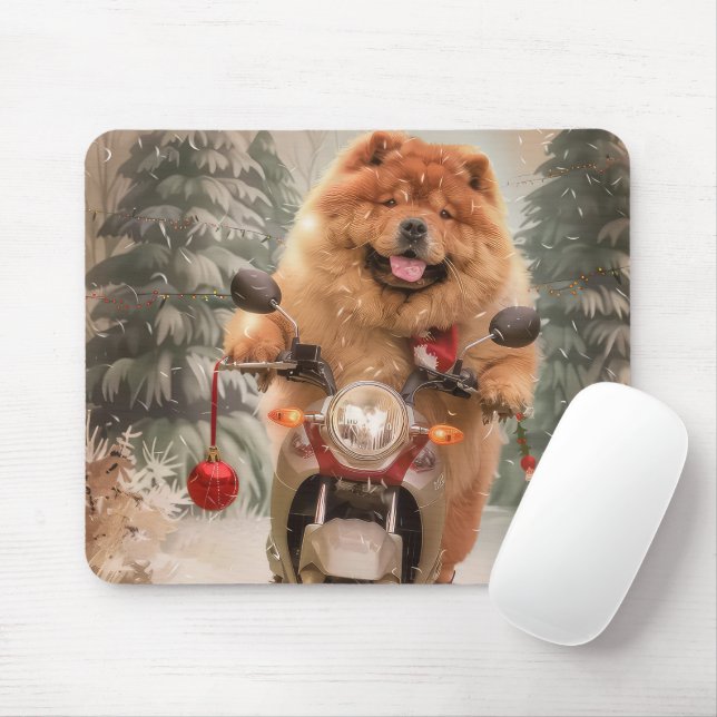 Chow Chow Hund Ridning Motorcykel Jul Musmatta (Med mus)