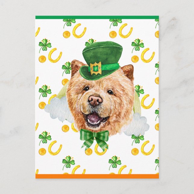 Chow Chow Hund Shamrock St. Patricks Dag Helg Vykort (Framsida)