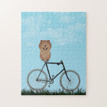 Chow Chow Hund Sitta på Vintage Bicycle Pussel<br><div class="desc">Pussel med ett vackert Chow sitta på en gammal cykel på en blå sommardag.</div>