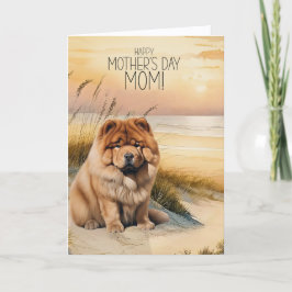 Chow Chow Hund Solnedgång Strand Mors Dag Helgkort