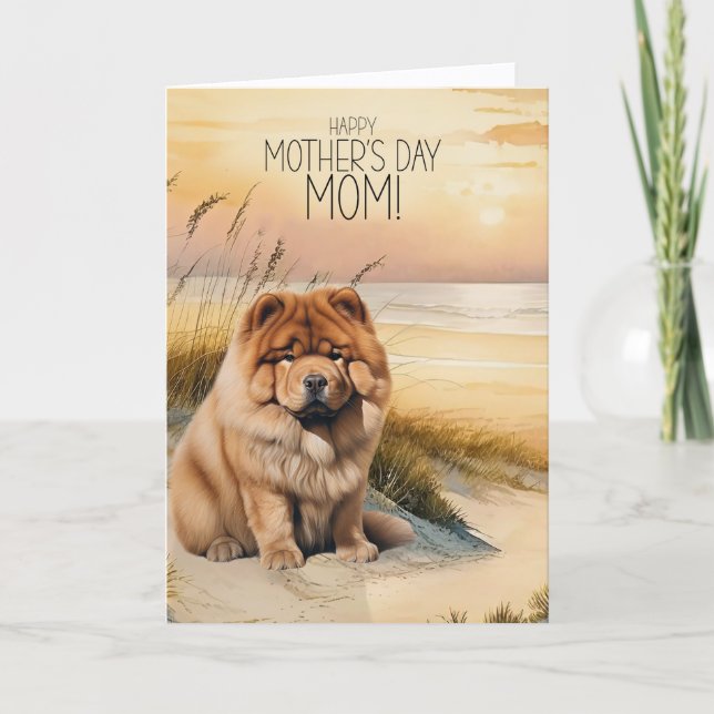 Chow Chow Hund Solnedgång Strand Mors Dag Helgkort (Framsida)