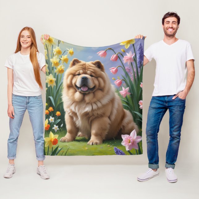 Chow Chow Hund Vårblommor Målning  Fleecefilt (På plats)