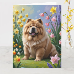 Chow Chow Hund Vårblommor Målning Kort